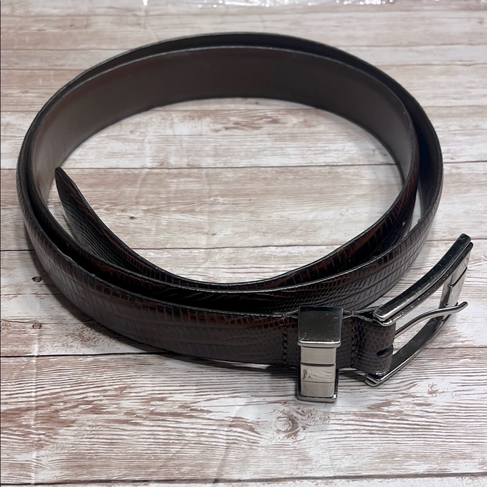 Brown and Gold Leather Belt with Elegant Buckle
